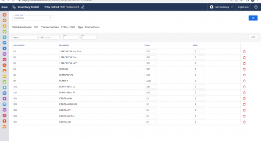 Inventory entry sample screen